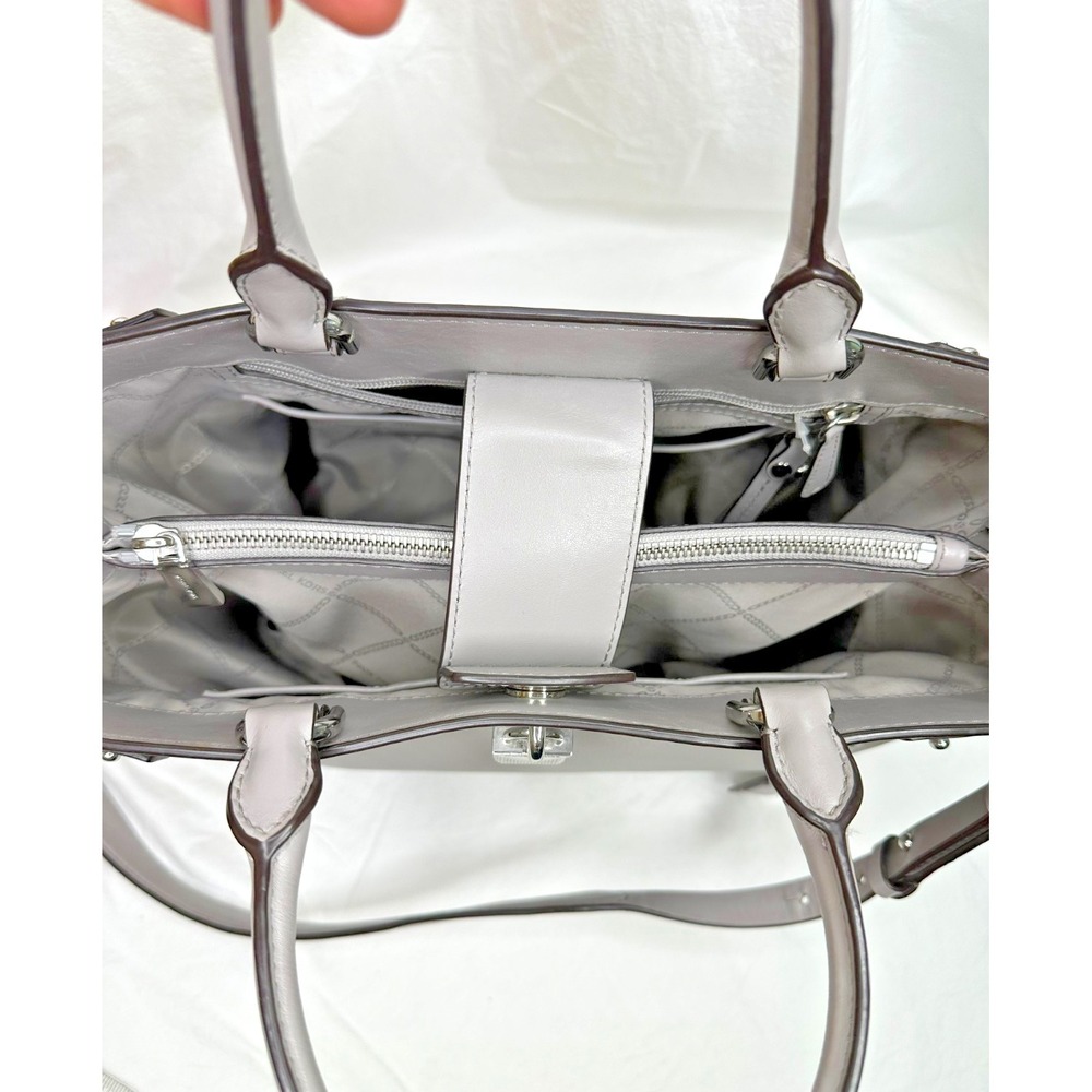 Michael Kors Gramercy Pearl Grey Leather Large Satchel Multipocket Purse - Picture 8 of 16